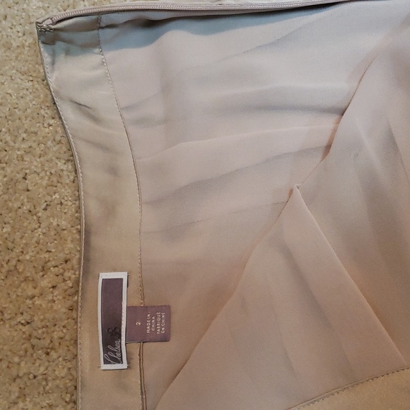 Silky Pleated High-waisted Midi Skirt | Taupe with Decorative Border | Size 2 - Picture 4 of 4